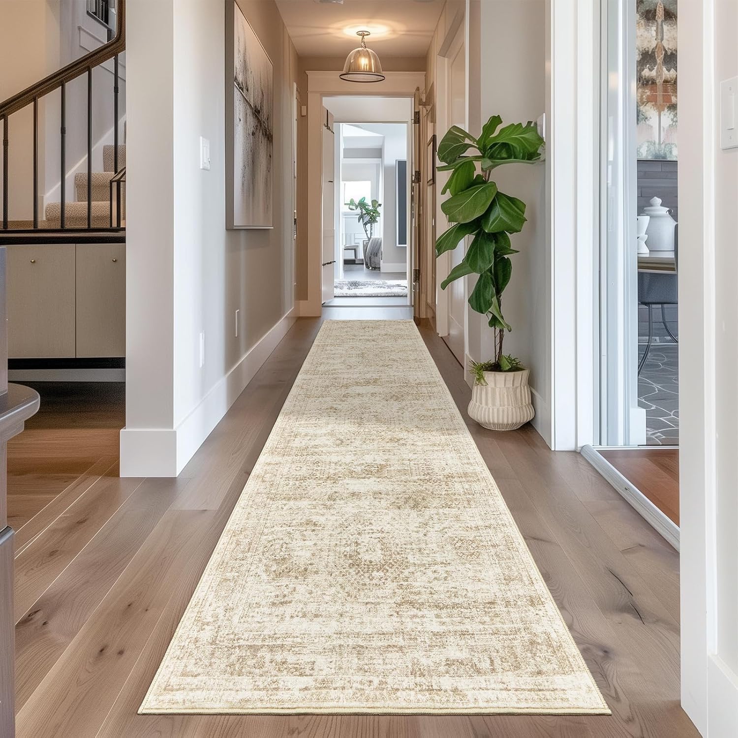 Long Hallway Runner Rug - Soft Low Pile Washable Rug Runner