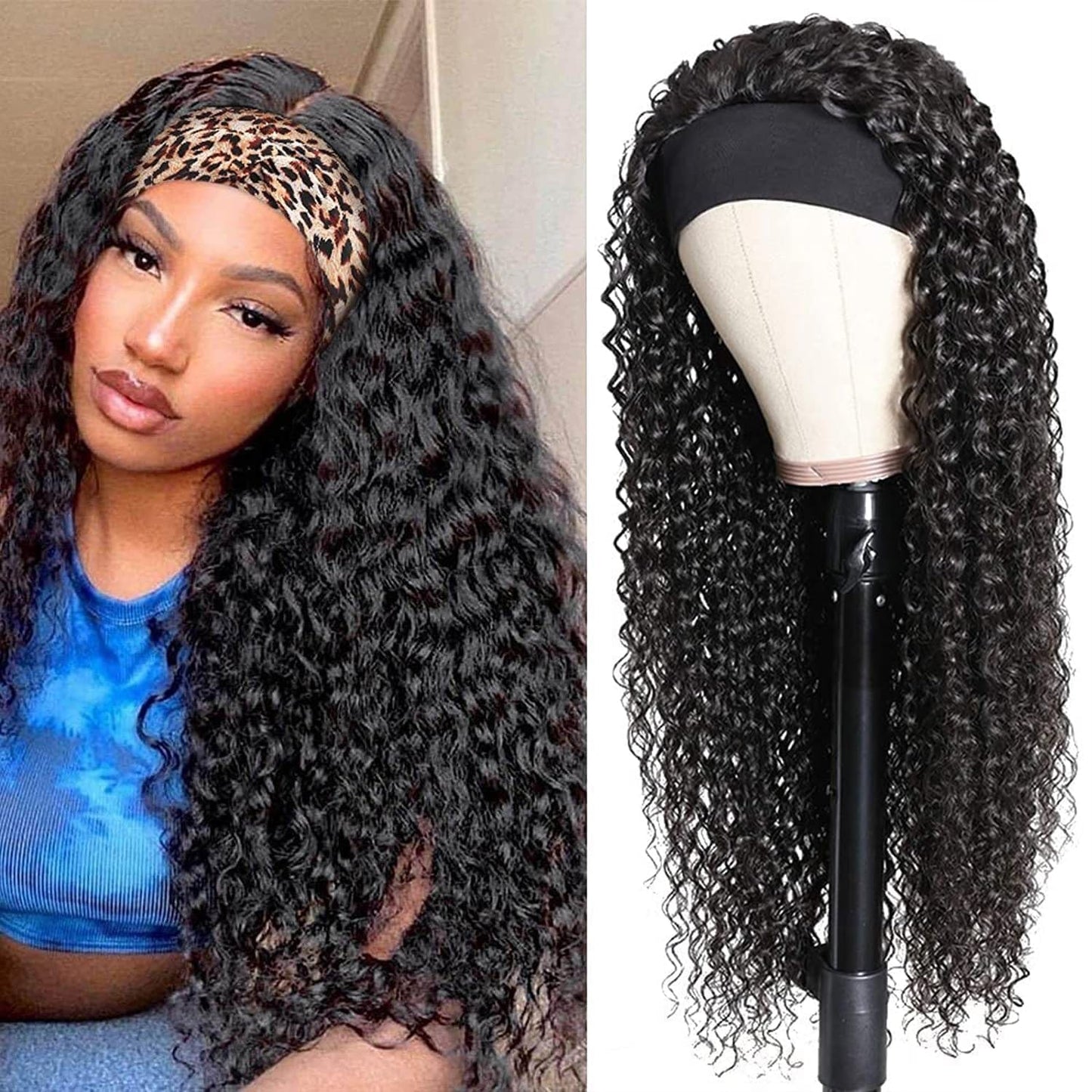 Headband Wig Deep Wave Glueless Human Hair for Black Women
