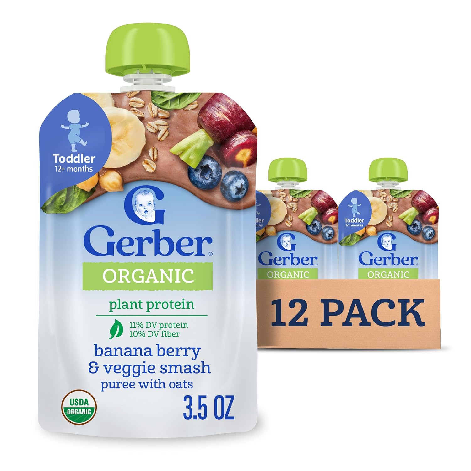 Gerber Toddler Food Organic Banana Berry Veggie Smash Puree Pouch