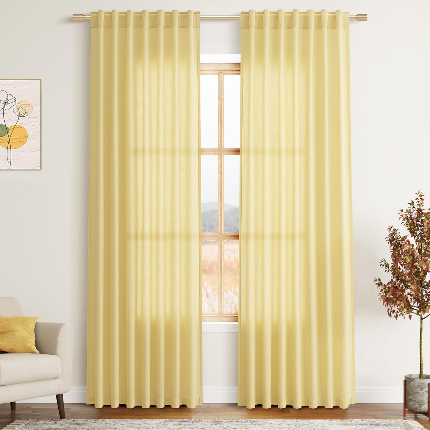 Yellow Linen Blend Drapes 84 Inch Length for Cozy Home Decor