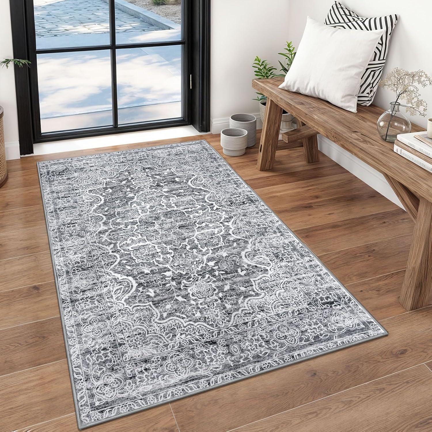 KUTA Area Rug 3x5 Vintage Floral Design for Living Room Decor