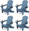 Folding Adirondack Chair Set of 4 - Navy, Space-Saving Outdoor Seating