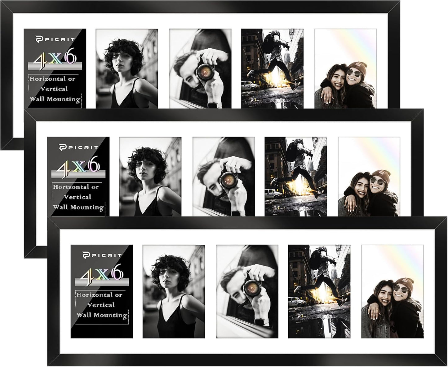 Picrit 8x24 Black Collage Picture Frame Set for Versatile Display