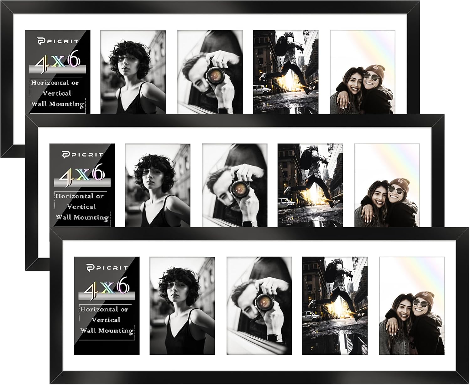 Picrit 8x24 Black Collage Picture Frame Set for Versatile Display