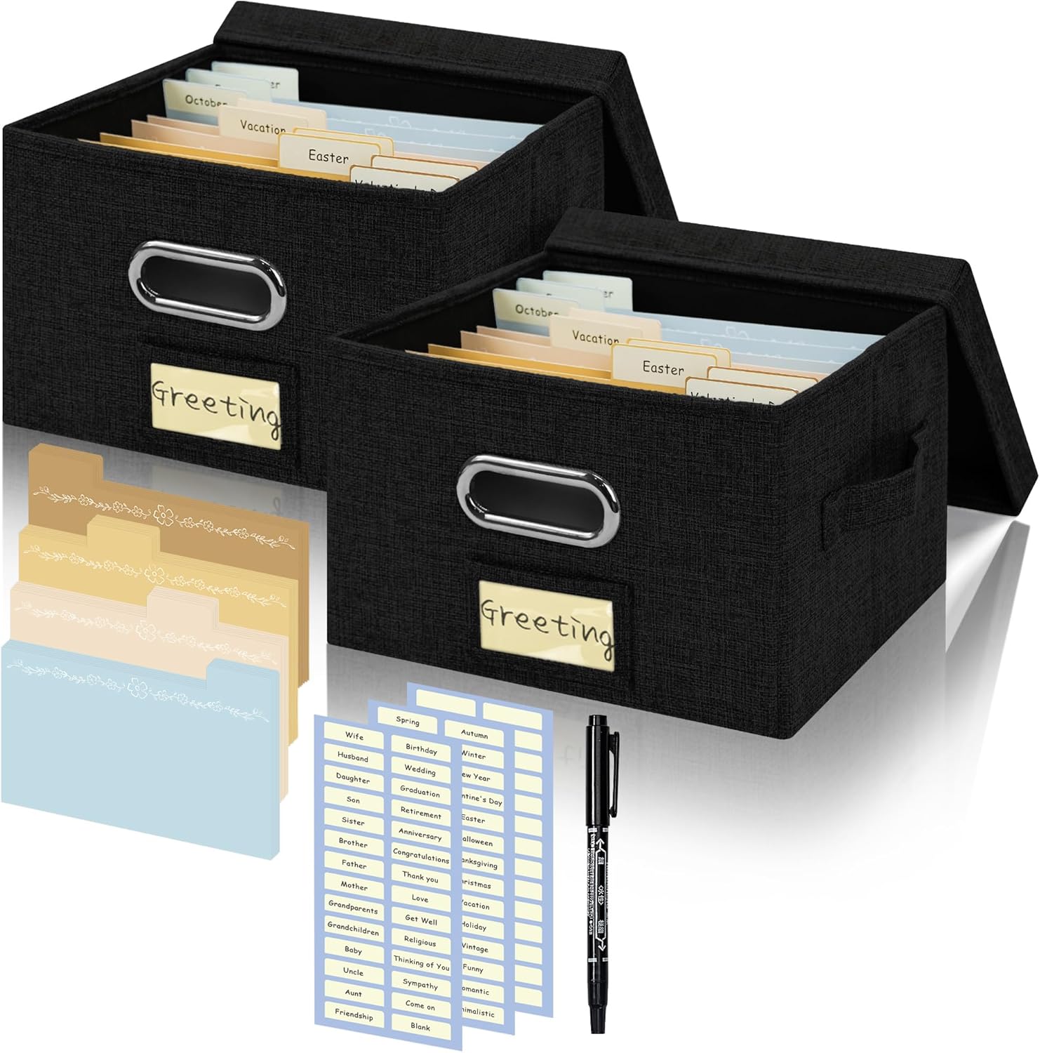 Greeting Card Organizer and Storage Box with Adjustable Dividers
