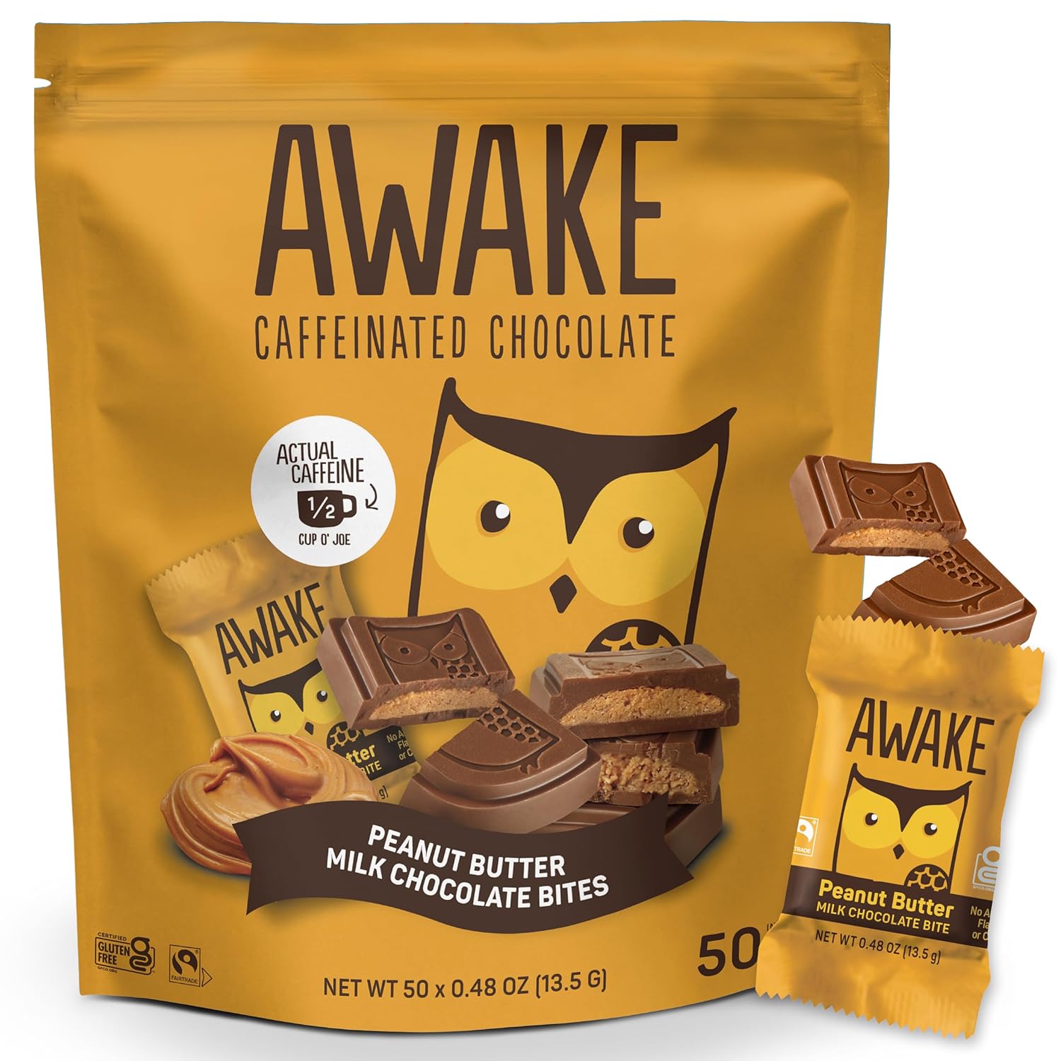AWAKE Caffeinated Chocolate Bites - Peanut Butter Milk Chocolate