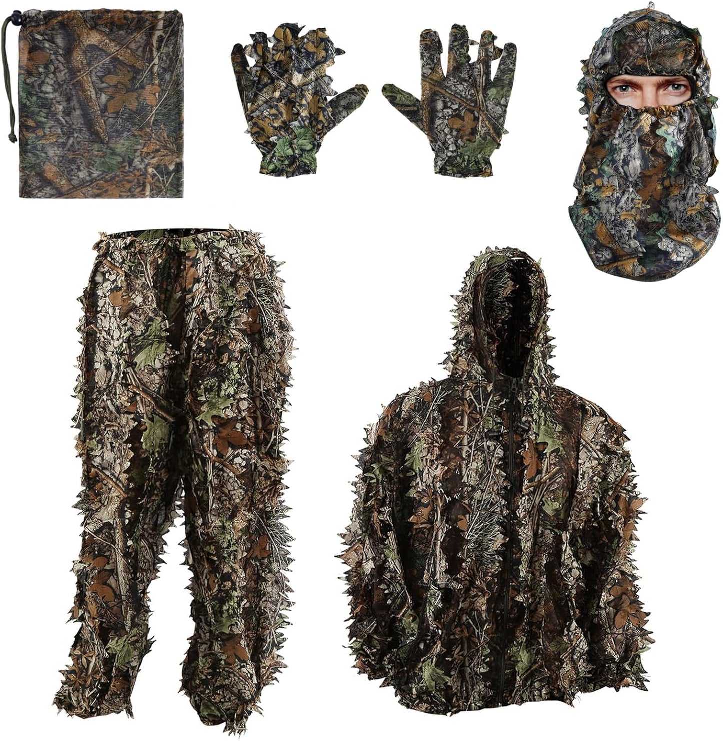 3D Leafy Camouflage Ghillie Suit for Jungle Woodland Hunting