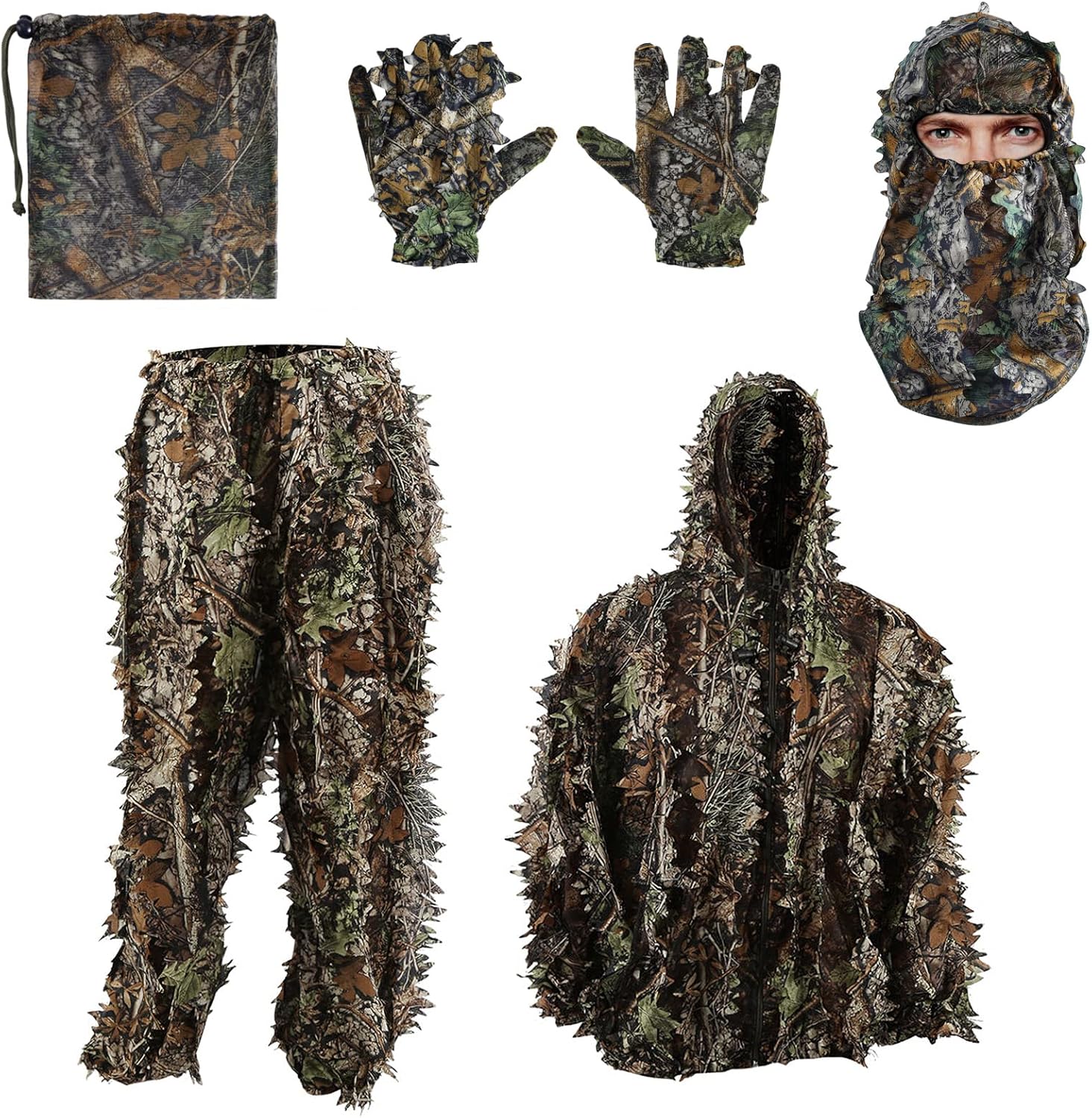 3D Leafy Camouflage Ghillie Suit for Jungle Woodland Hunting