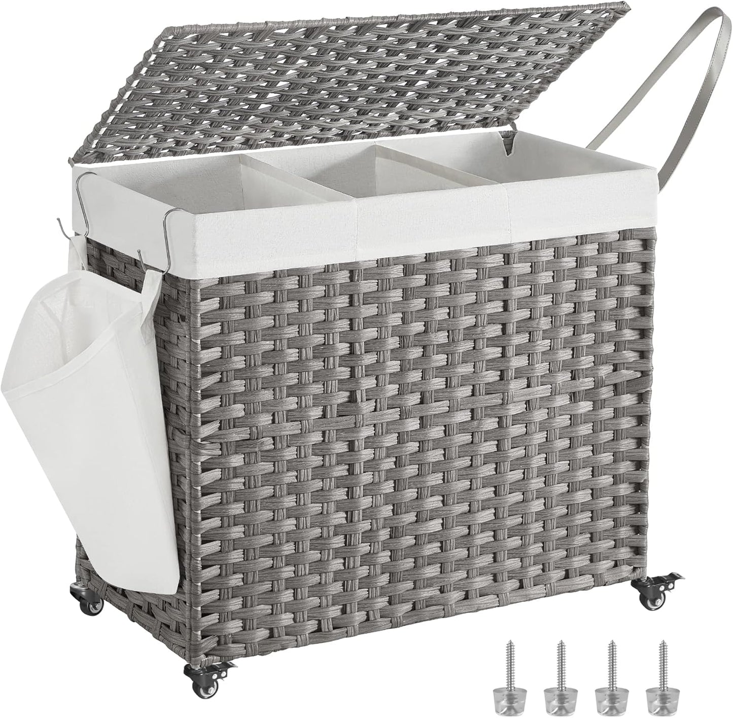 SONGMICS Rolling Laundry Hamper with Lid and 3 Sections
