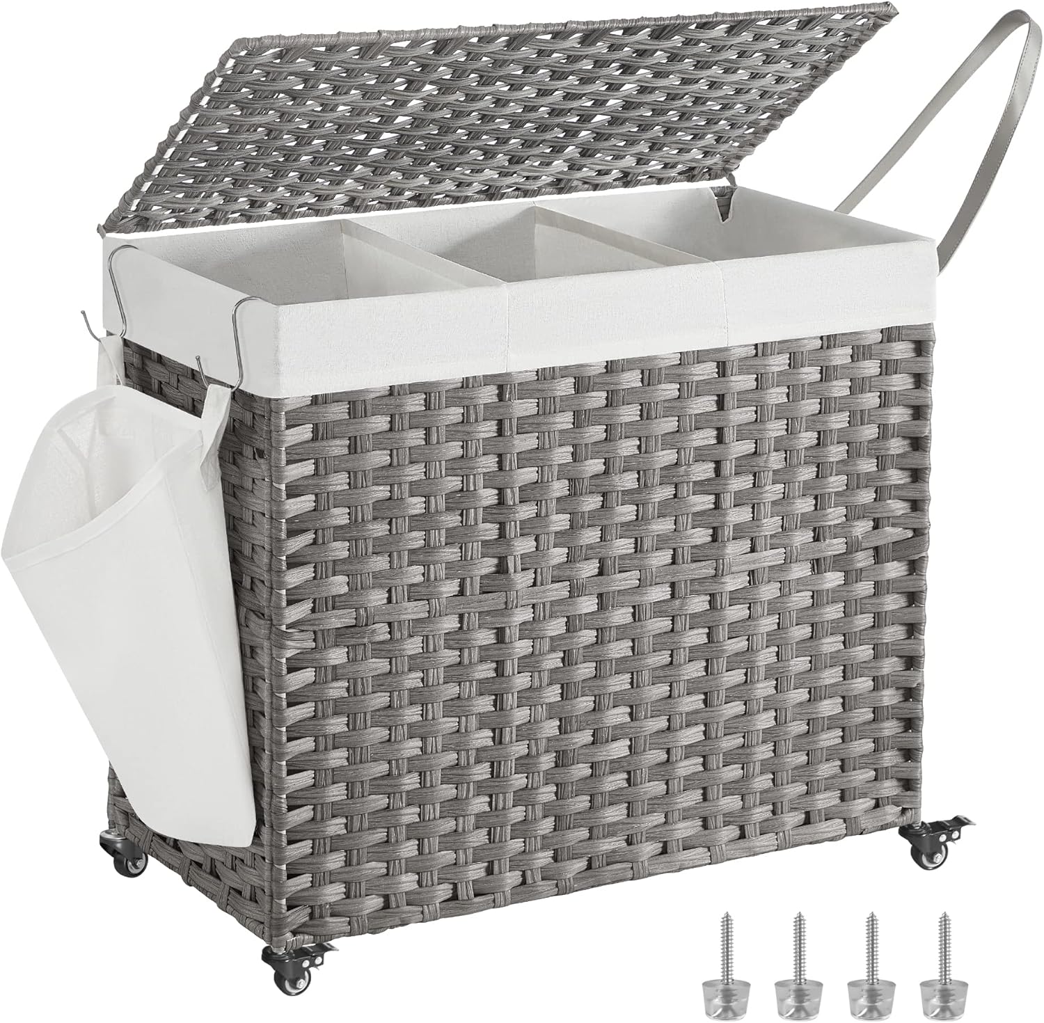 SONGMICS Rolling Laundry Hamper with Lid and 3 Sections