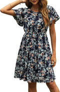 Women's Chiffon Floral Knee-Length Boho Dress - Flowy Fit