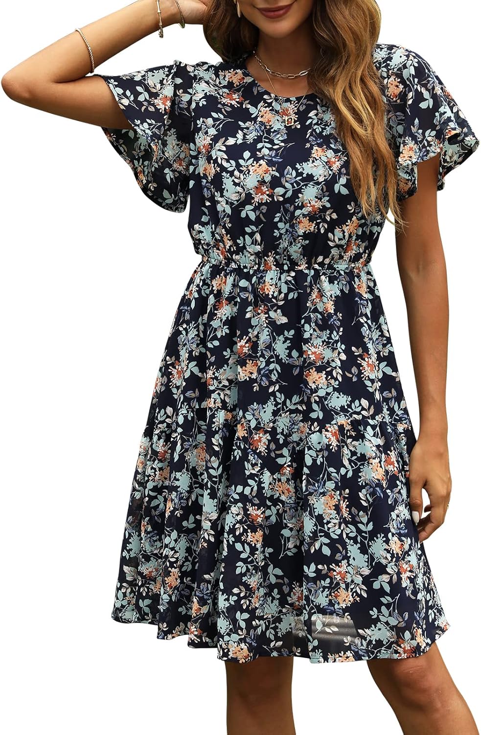 Manydress Women's Chiffon Floral Dress for Summer Fun and Style