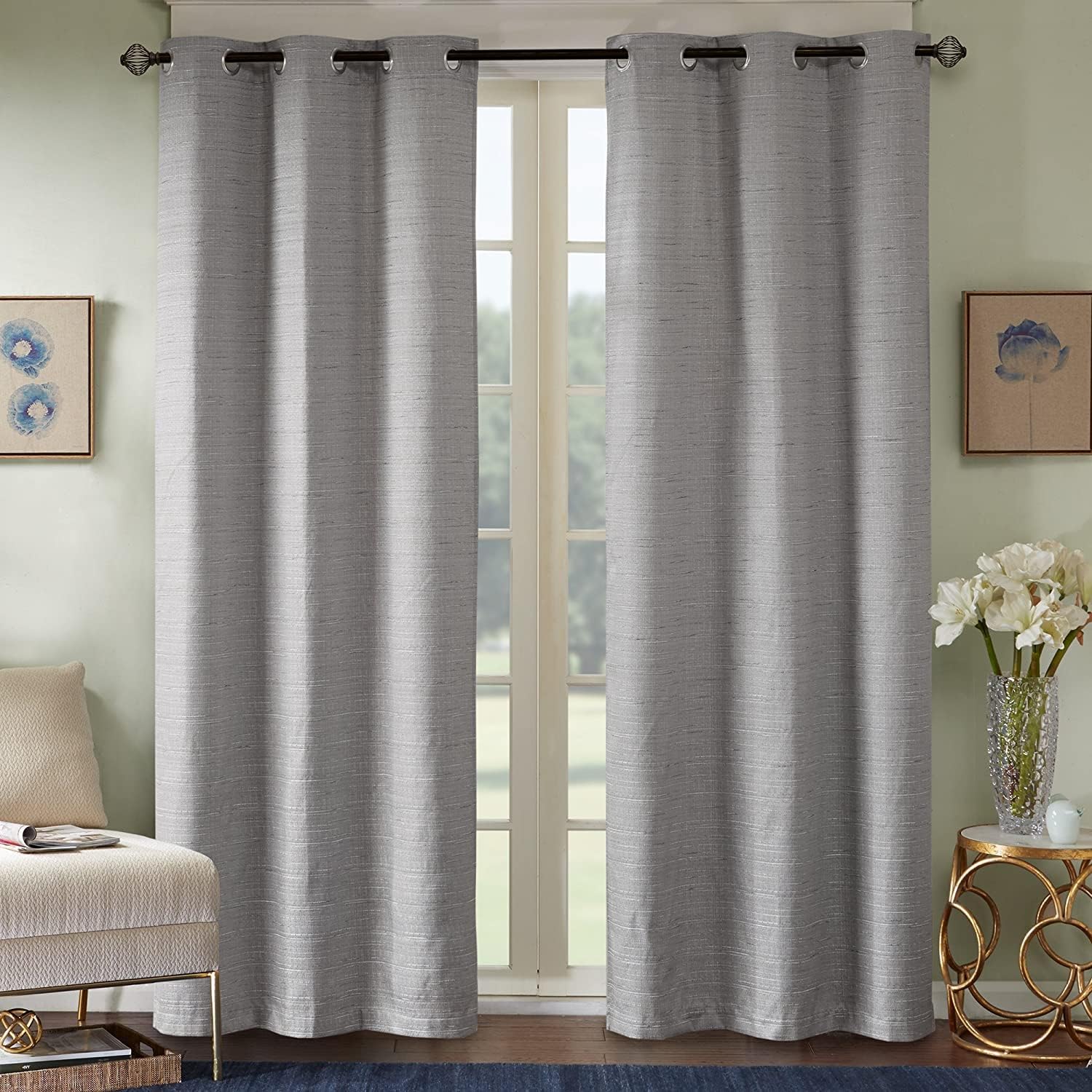 Energy-Saving Grey Room Darkening Curtains 40x95 - 2 Panels