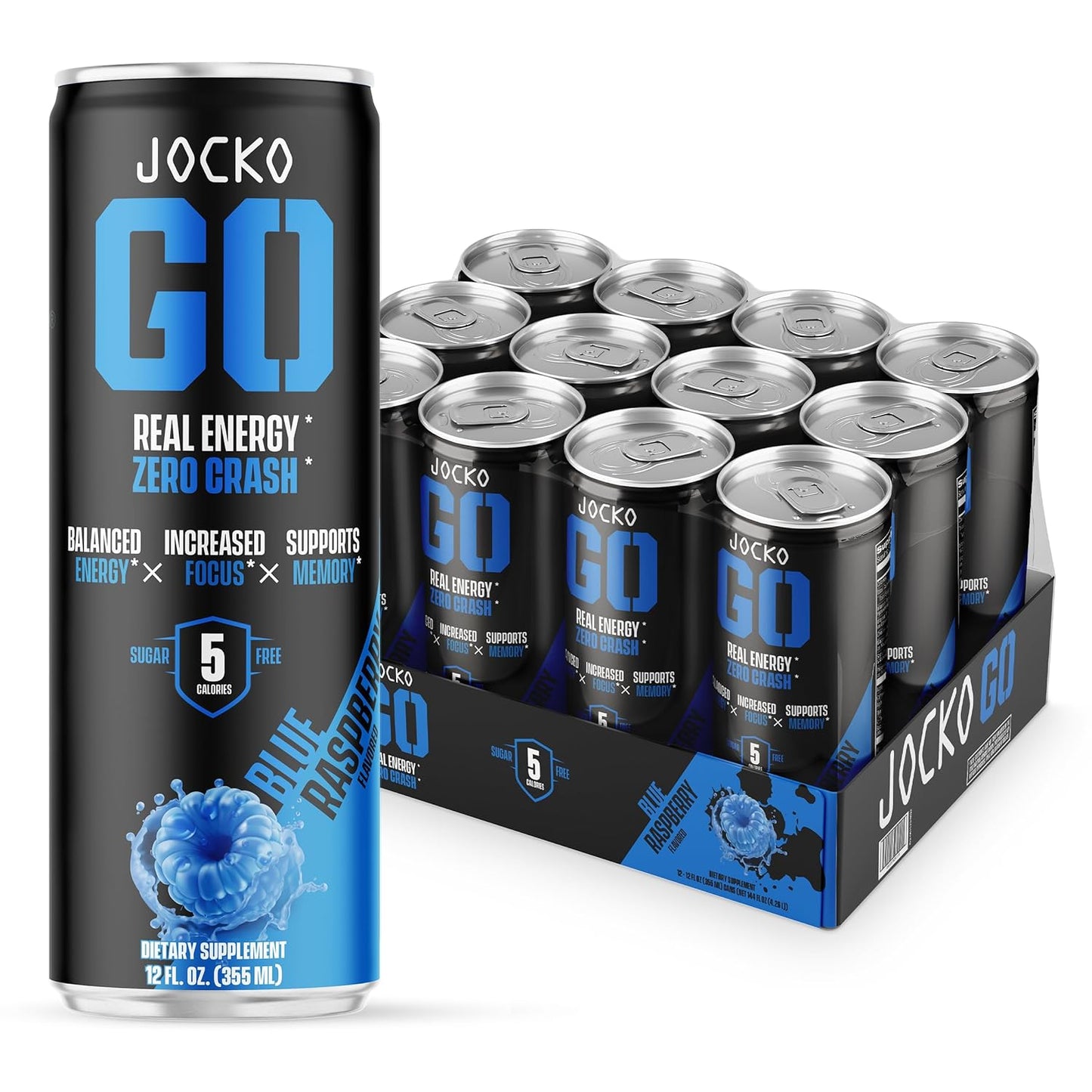Jocko Fuel Blue Raspberry Energy Drink for Brain Health Boost