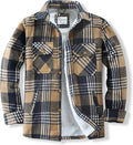 Men's Cotton Sherpa Lined Button Down Flannel Shirt Jacket - Cozy