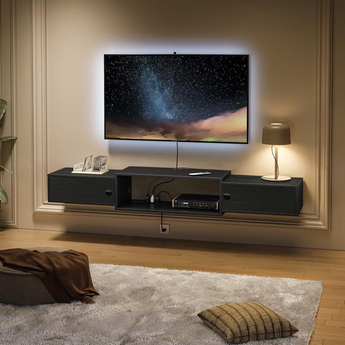 Modern Floating TV Stand with Power Outlets