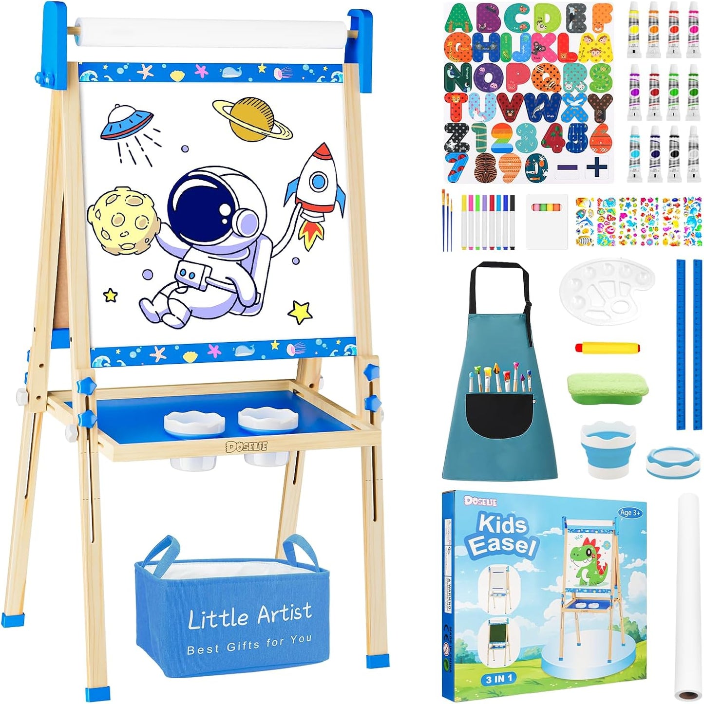 Easel for Kids Toys - Adjustable Wooden Art Easel Set