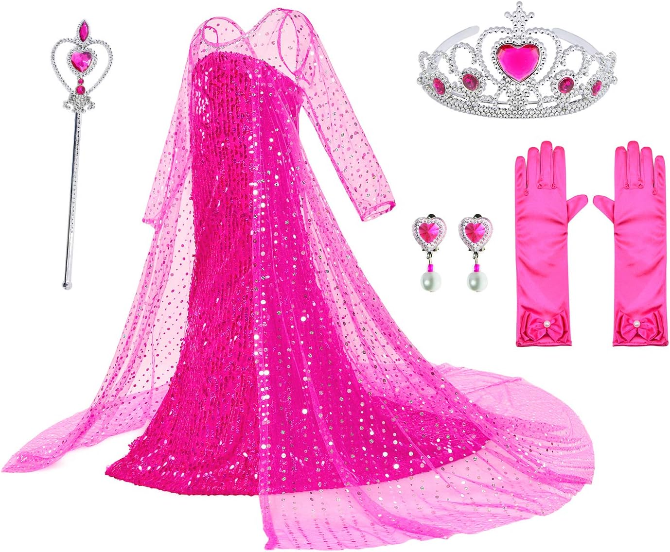 Luxury Princess Dress Costumes with Shining Long Cape for Girls