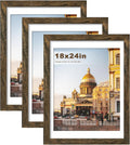 Picrit 18x24 Picture Frame 3 Pack - Brown Poster Frame with Mat Option