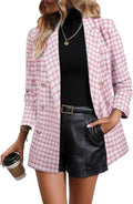 Fashionable Women's Tweed Blazer with Plaid Design for Versatility