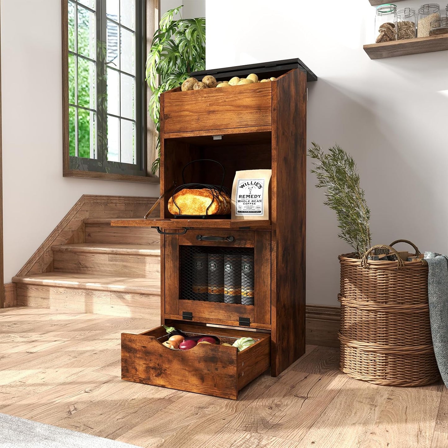 Verano Garden Potato Storage Bin: Stylish Wood Bread Box
