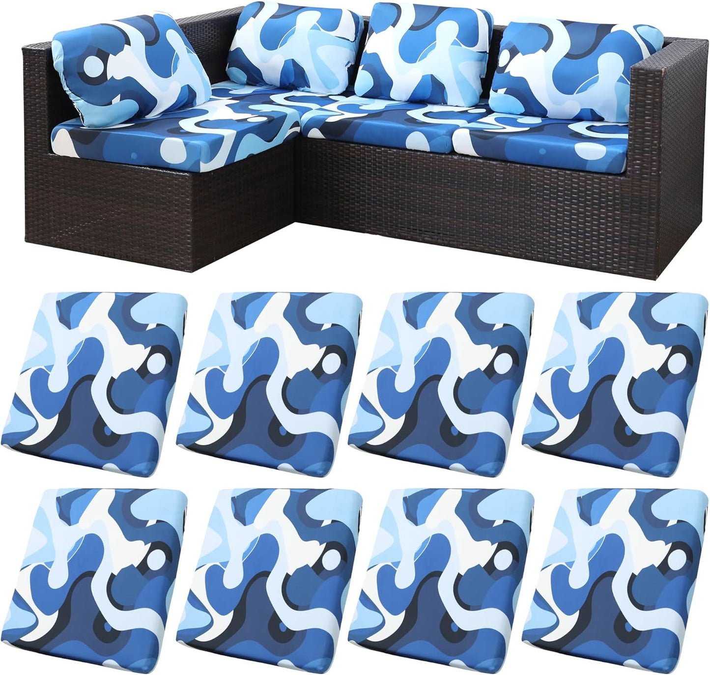 8Pcs Stretch Patio Cushion Covers for Outdoor Sofa Protection
