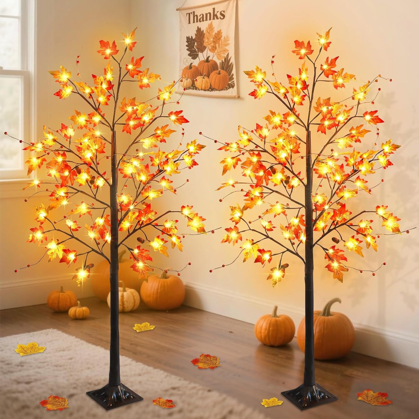5FT Lighted Artificial Maple Tree for Fall and Halloween Decor