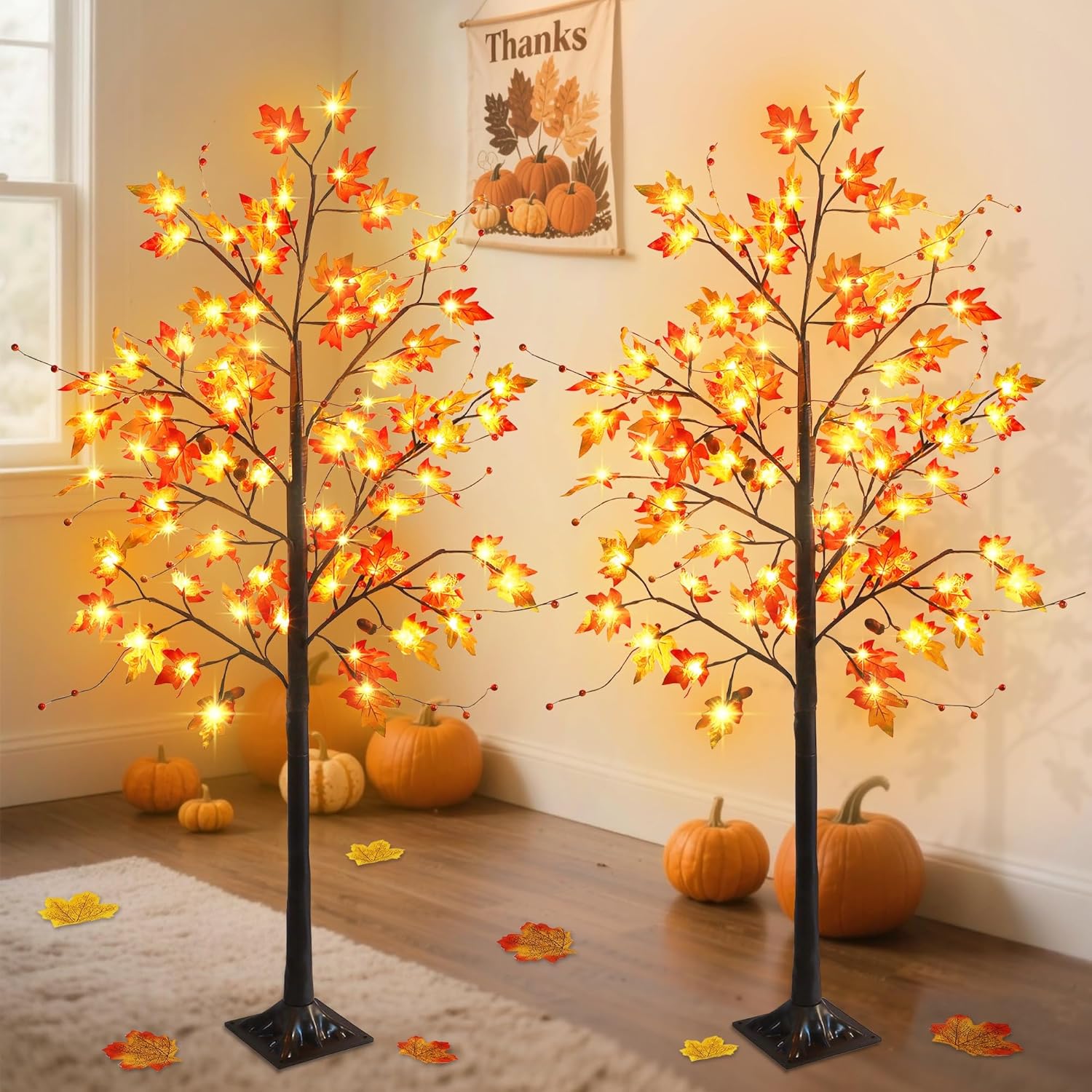 5FT Lighted Artificial Maple Tree for Fall and Halloween Decor