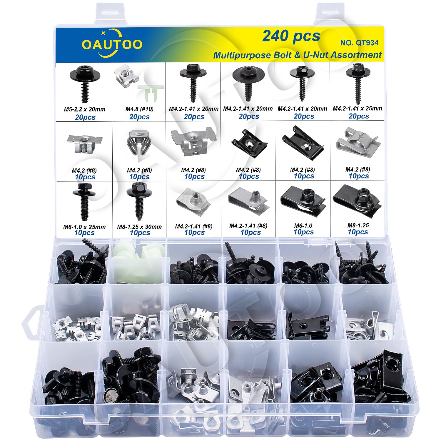 240pcs Body Multipurpose Bolt & U-Nut Kit for GM Ford Chrysler