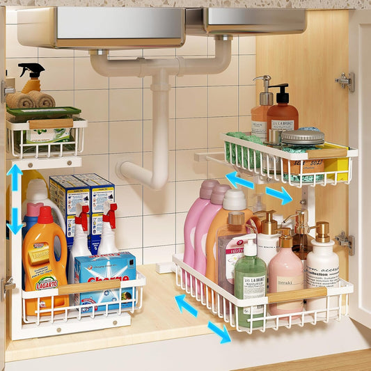 REALINN Under Sink Organizer: Adjustable 2 Tier Storage Solution