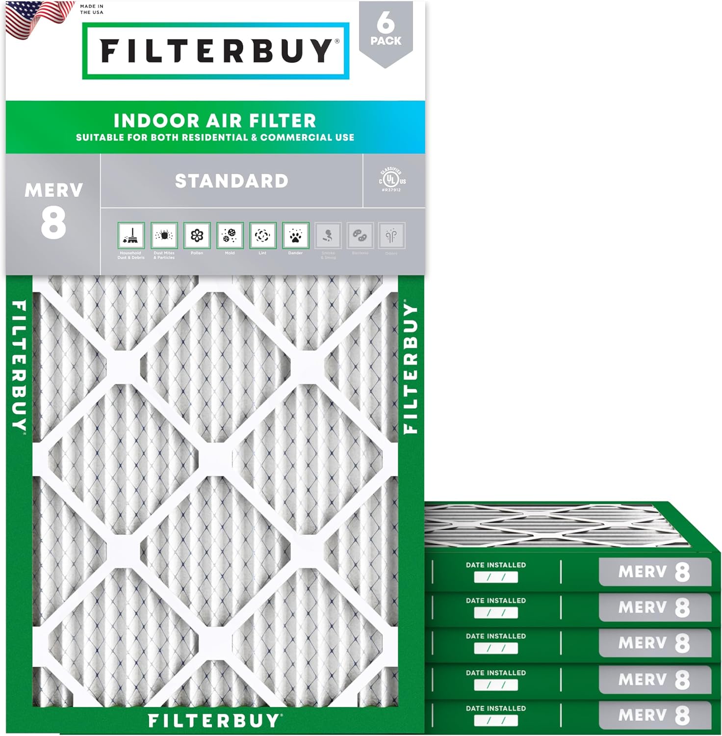 Filterbuy 8x24x1 Air Filter MERV 8 for Dust & Allergy Defense