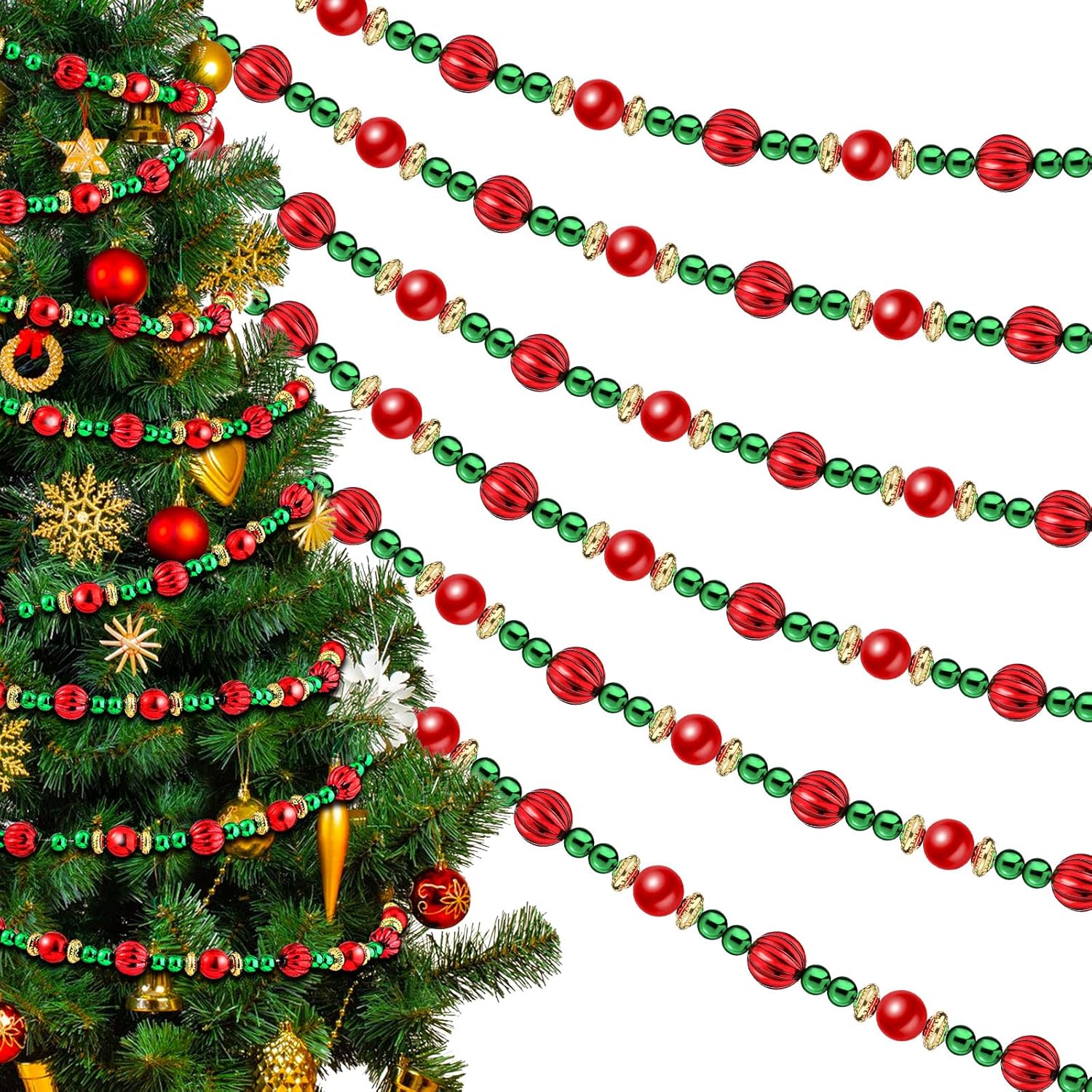 Geosar 6 Pcs Christmas Tree Bead Garland for Festive Decor