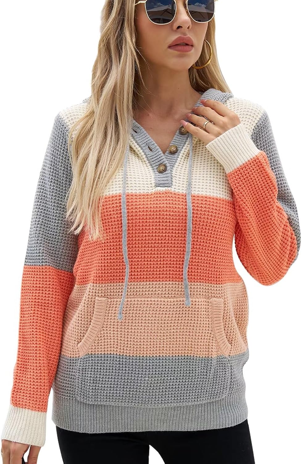 CiCiBird Women Fall Hoodies Sweater Knit V Neck Tops Casual