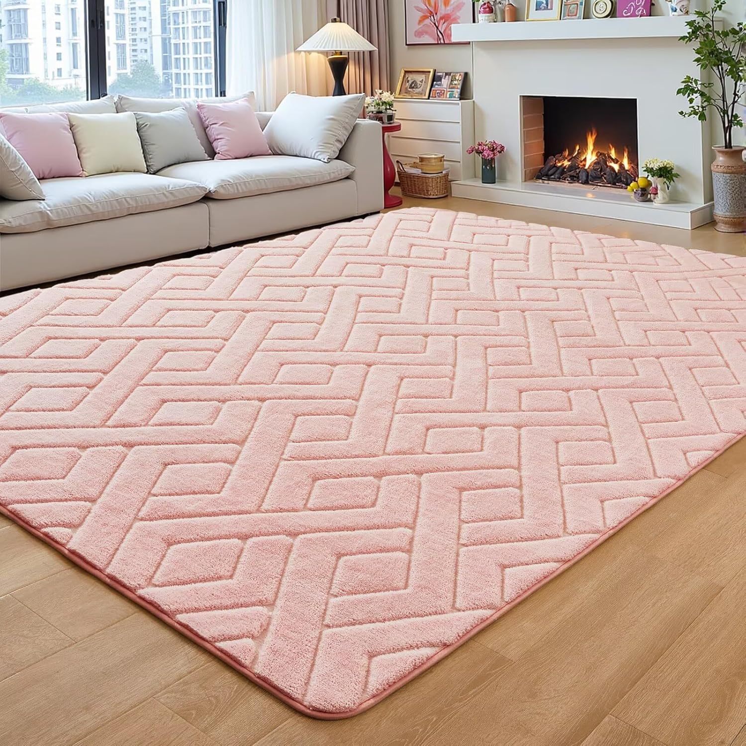 5x7 Pink Washable Area Rug for Girls Bedroom and Living Room