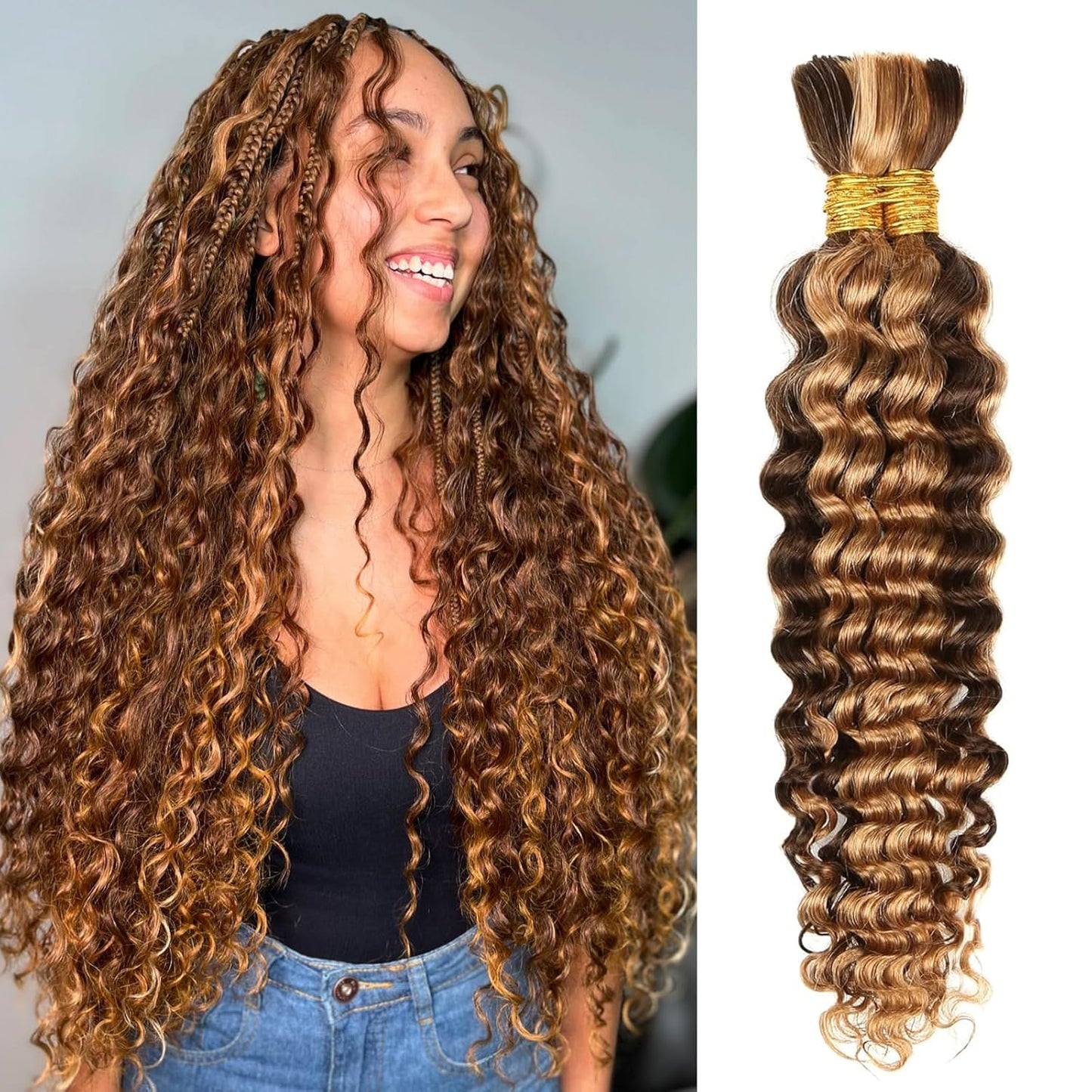 Human Braiding Hair 18 Inch 100g Ombre Highlight Deep Wave