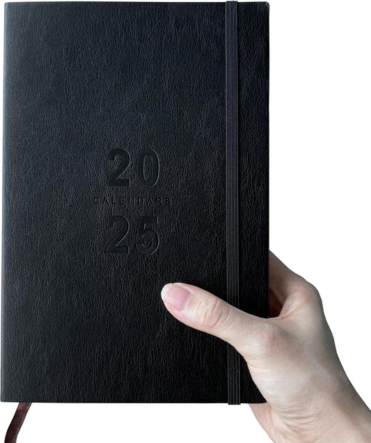 Benkaim 2025 Daily Hourly Planner, Black Faux Leather Cover