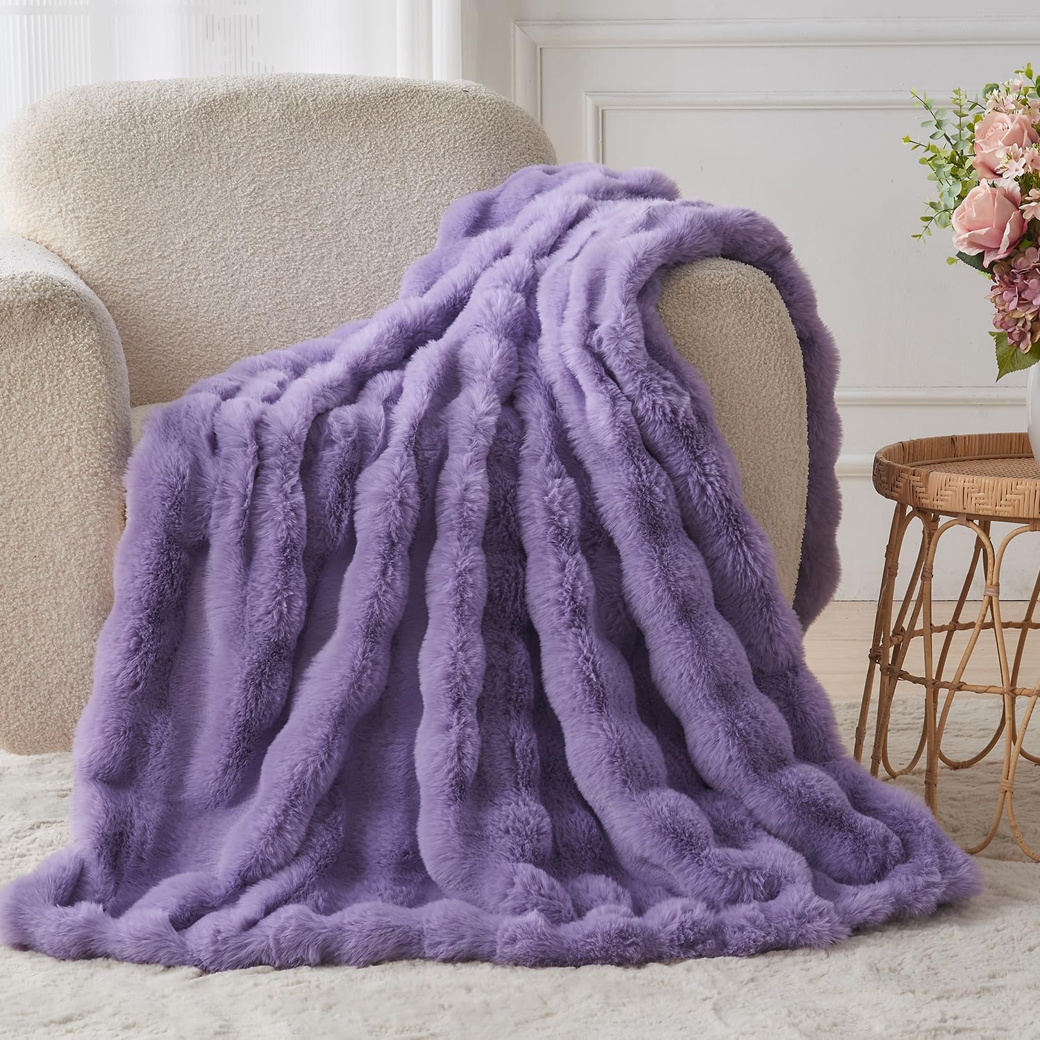 Lotus Karen Faux Fur Throw Blanket for Cozy Comfort and Style