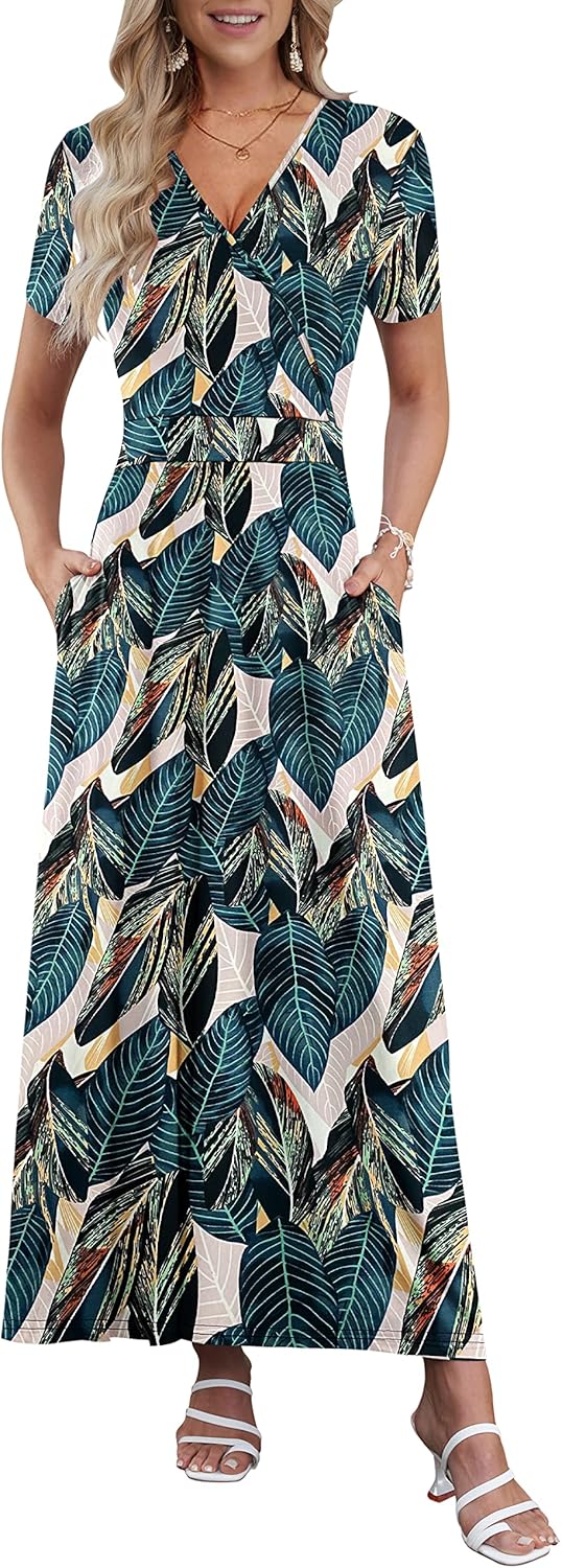 AUSELILY Maxi Dresses for Women with Pockets and Floral Print