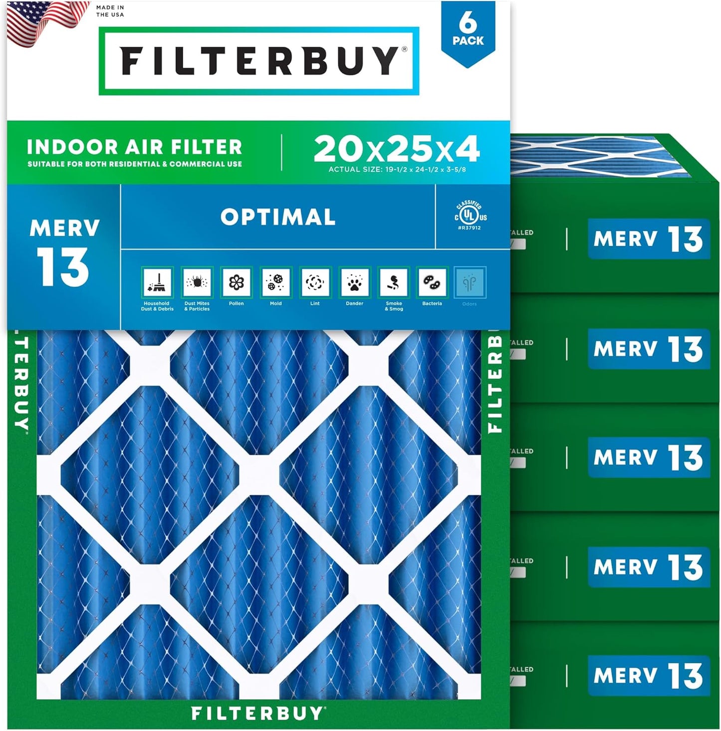 20x25x4 Air Filter MERV 13 for Optimal Smoke & Allergy Defense