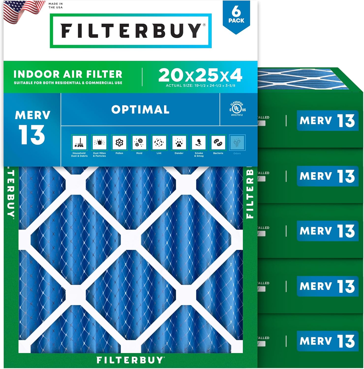 20x25x4 Air Filter MERV 13 for Optimal Smoke & Allergy Defense