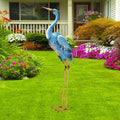 Nacome Large Standing Blue Metal Crane Garden Statue for Decor