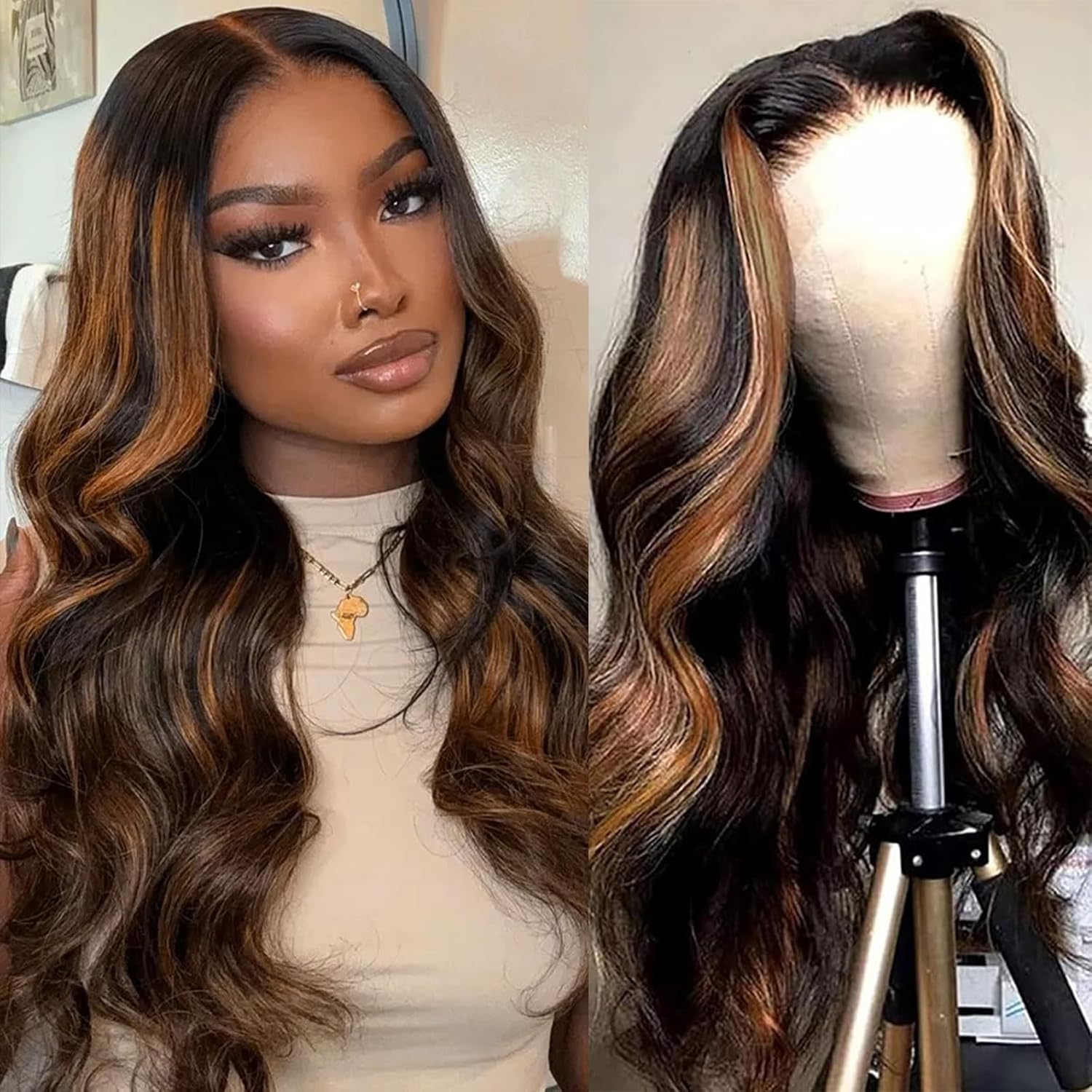 Body Wave Lace Front Wigs Human Hair with Ombre Highlights