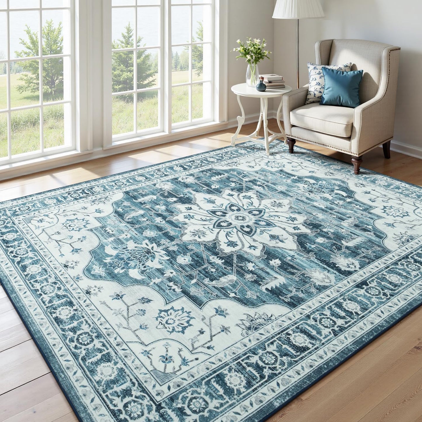 Lofus 5x7 Washable Area Rug with Vintage Floral Design