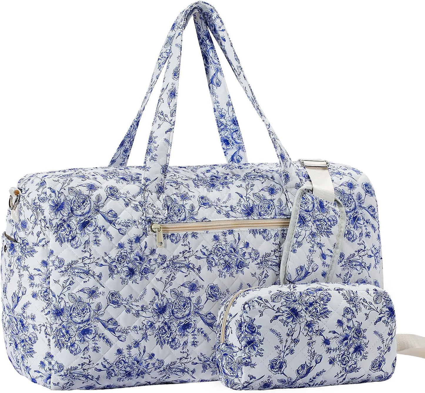 Chinoiserie Coastal Quilted Duffle Bag for Women Travel