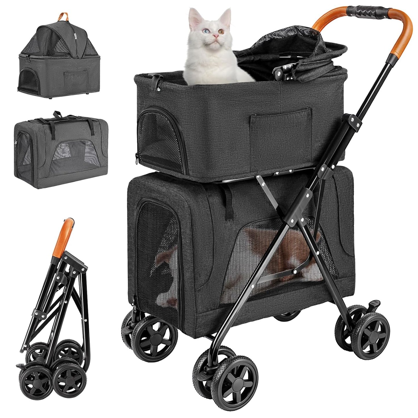 Double Pet Stroller for Medium Small Dogs and Cats - Lightweight