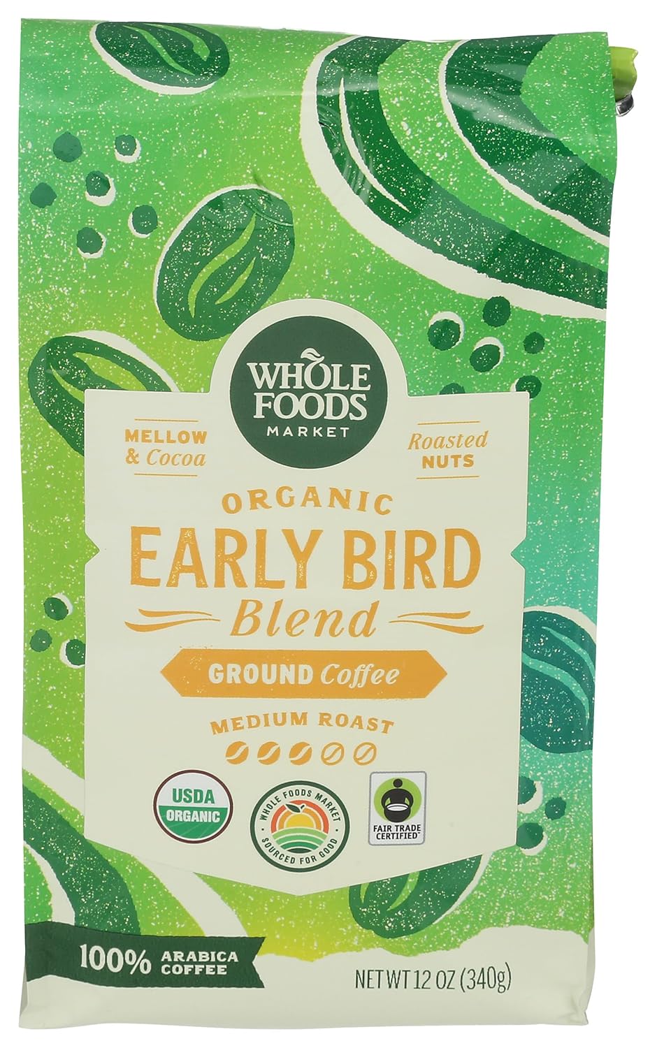 Premium Organic Early Bird Blend Coffee, Rich Cocoa & Roasted Nuts Flavor