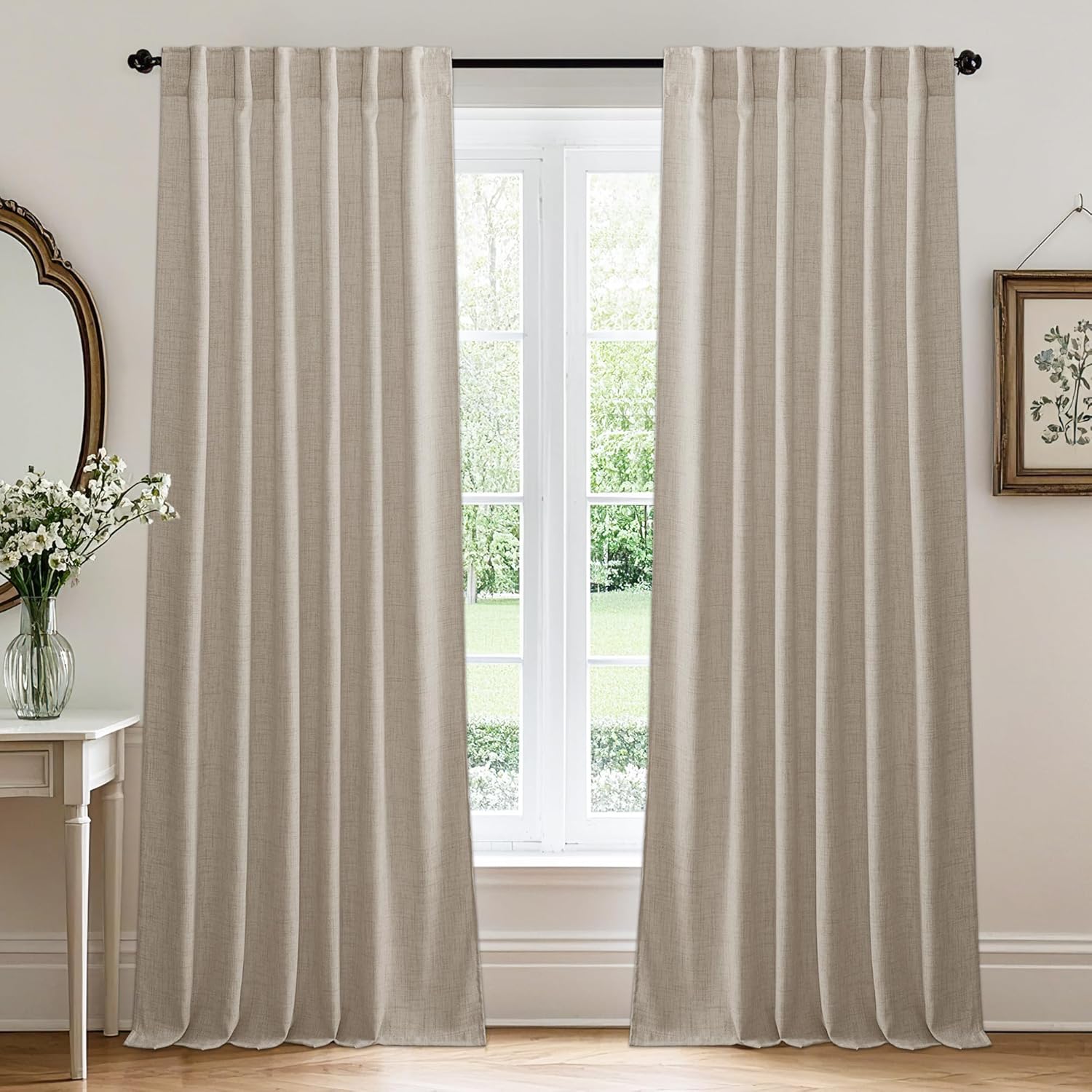 RYB HOME Natural Beige Linen Sheer Curtains for Elegant Spaces