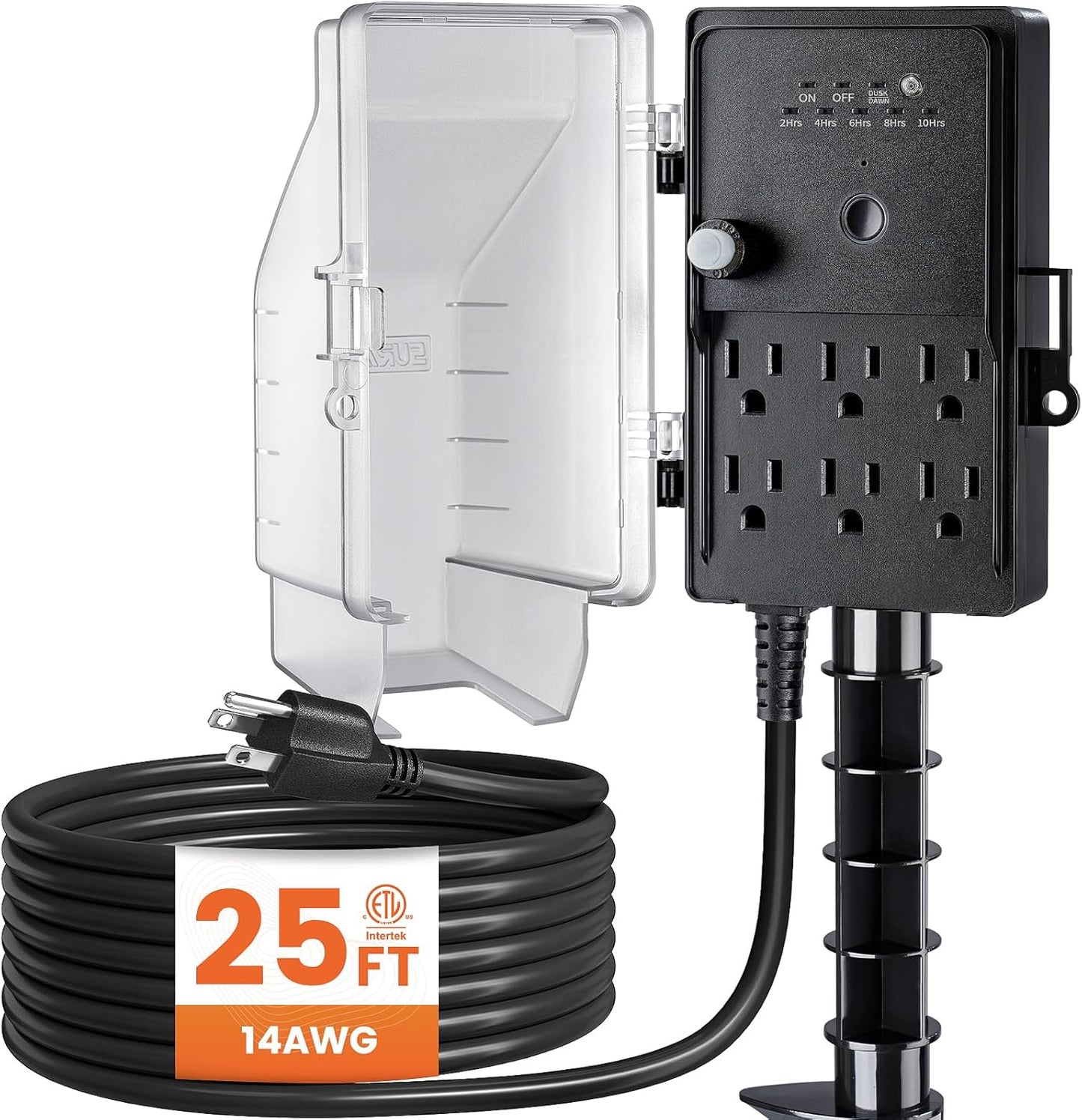 SURAIELEC Outdoor Power Stake with Timer and 25FT Cord