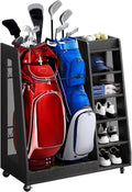 Wooden Golf Bag Stand with Wheels - Organize 2-3 Bags!