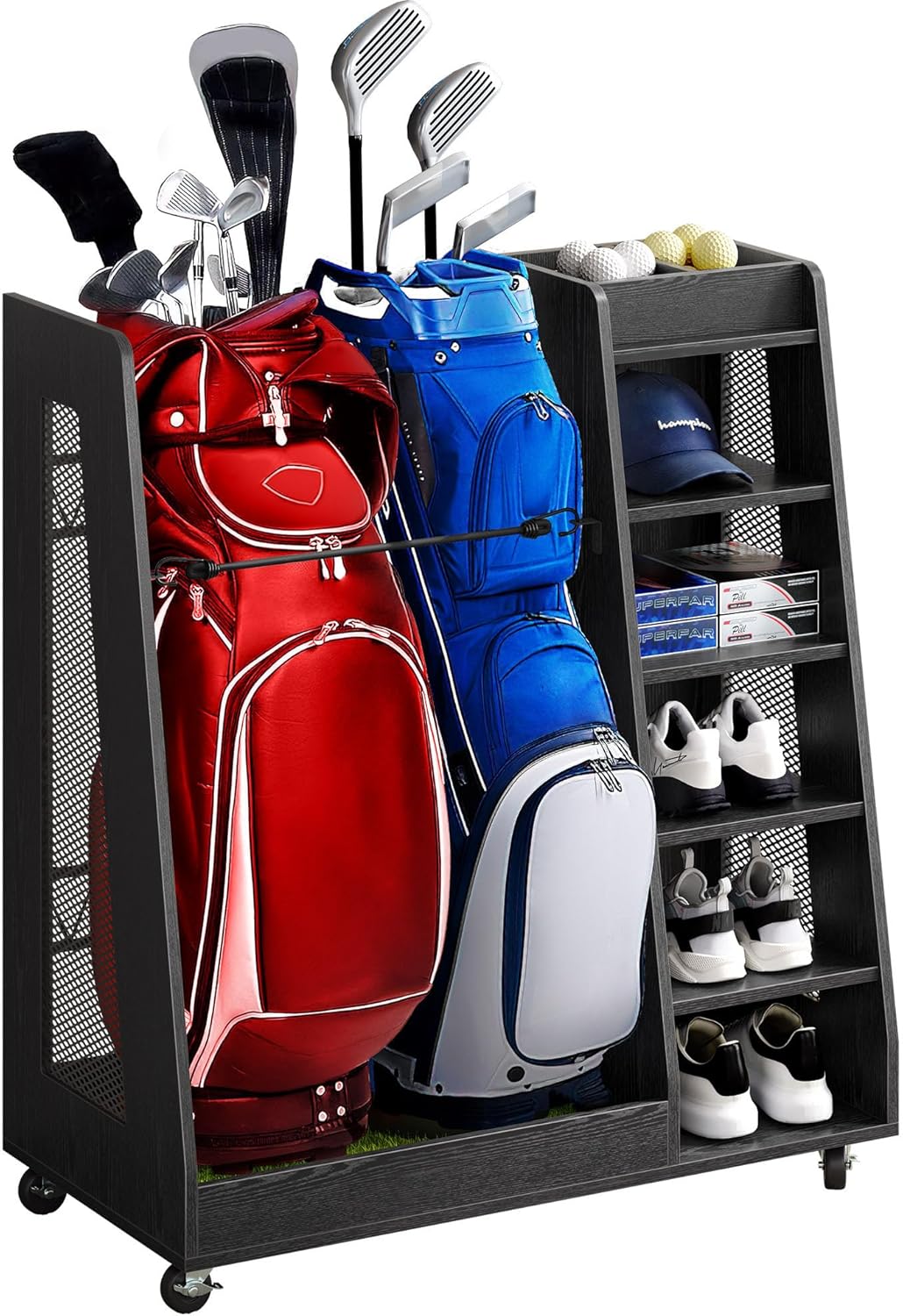 Wooden Golf Bag Stand with Wheels - Organize 2-3 Bags!